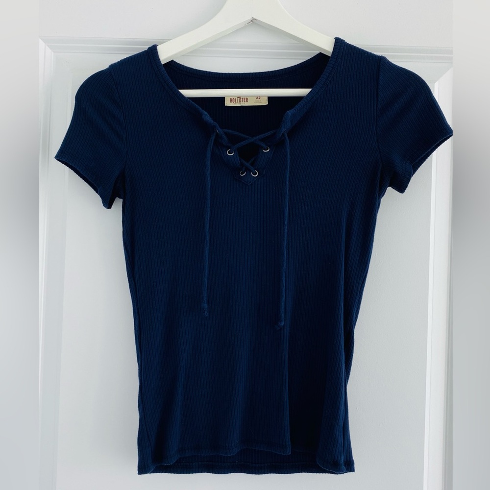 Hollister Navy Short Sleeve Henley Tee